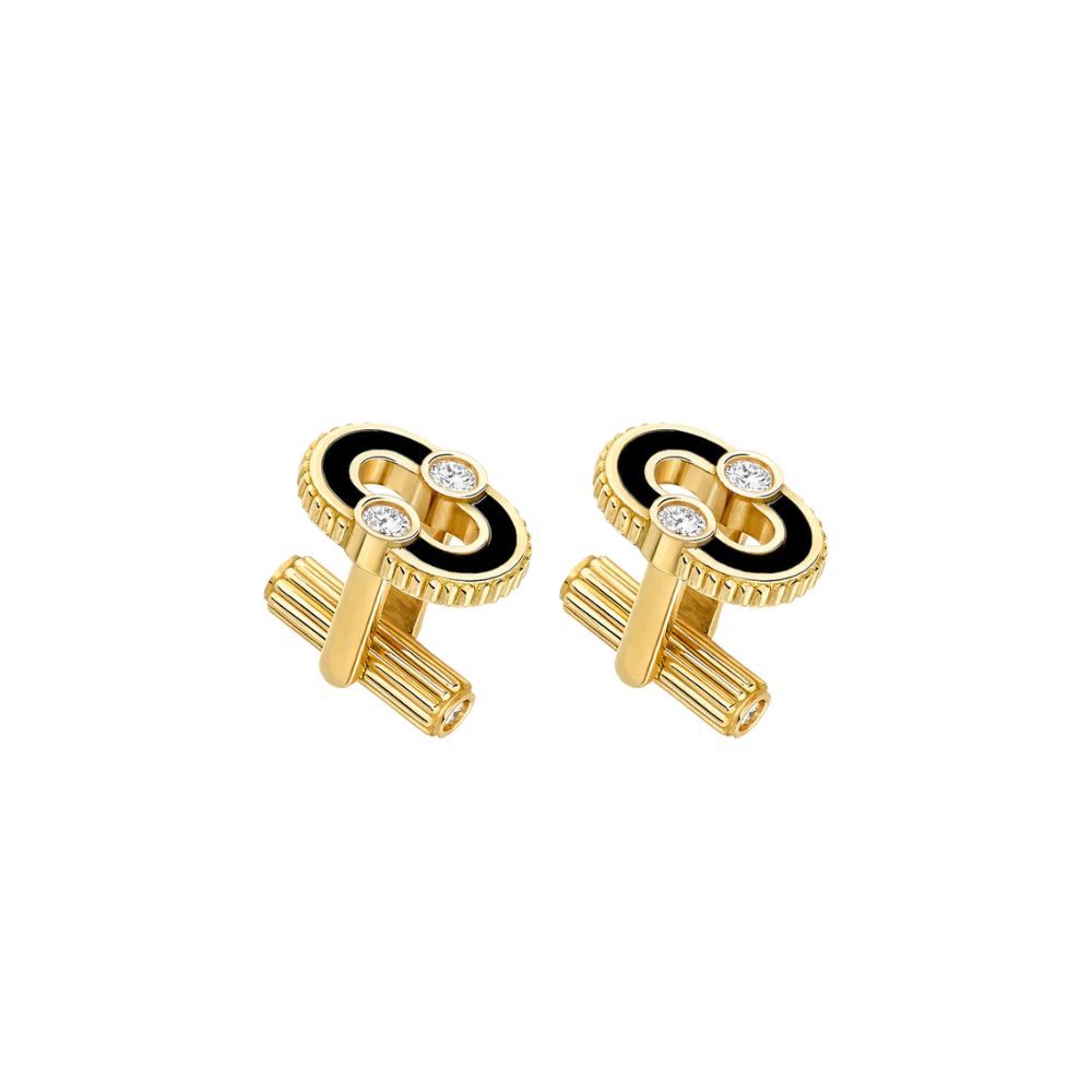 Viltier 18kt Yellow Gold, Onyx and Diamond Cuff Links